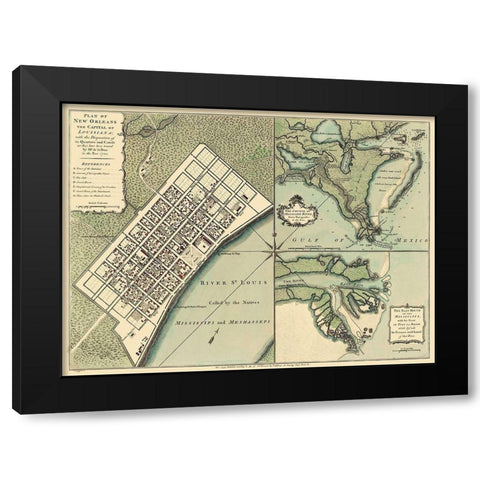 New Orleans Louisiana Plan - Jefferys 1759 Black Modern Wood Framed Art Print with Double Matting by Jefferys
