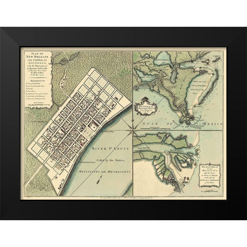 New Orleans Louisiana Plan - Jefferys 1759 Black Modern Wood Framed Art Print by Jefferys