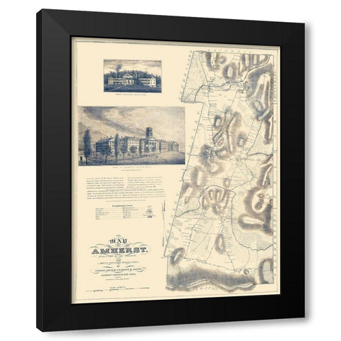 Amherst Massachusetts Landowner - Gray 1833 Black Modern Wood Framed Art Print with Double Matting by Gray