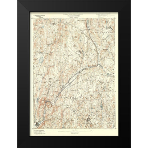 Barre Massachusetts Sheet - USGS 1890 Black Modern Wood Framed Art Print by USGS