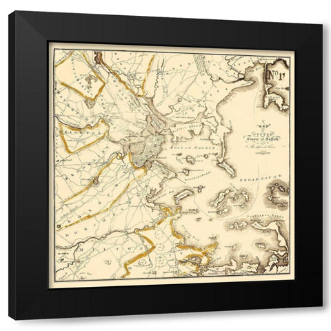 Boston Suffolk Massachusetts - Bowen 1830 Black Modern Wood Framed Art Print with Double Matting by Bowen