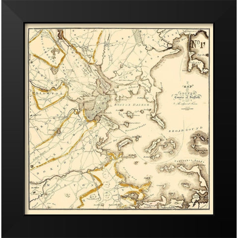 Boston Suffolk Massachusetts - Bowen 1830 Black Modern Wood Framed Art Print by Bowen