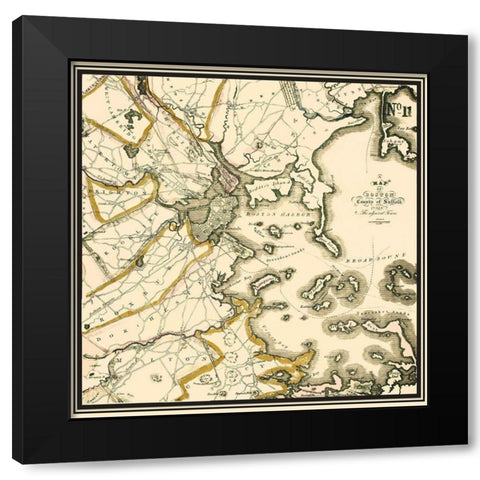 Boston Massachusetts - Bowen 1830 Black Modern Wood Framed Art Print with Double Matting by Bowen