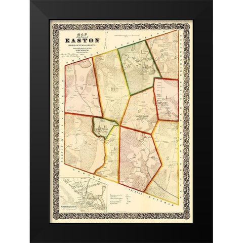 Easton Massachusetts - Mayer 1856 Black Modern Wood Framed Art Print by Mayer