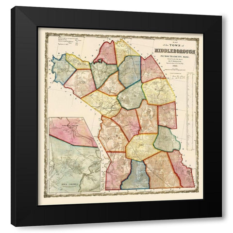 Middleborough Massachusetts - Mayer 1855 Black Modern Wood Framed Art Print with Double Matting by Mayer