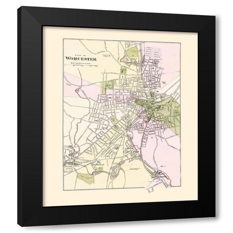 Worcester Massachusetts - Stedman 1871 Black Modern Wood Framed Art Print with Double Matting by Stedman