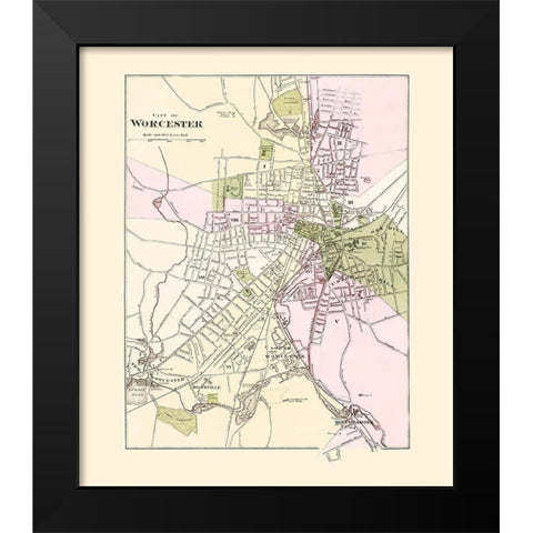 Worcester Massachusetts - Stedman 1871 Black Modern Wood Framed Art Print by Stedman