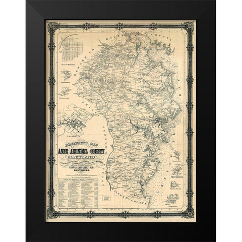 Anne Arundel Maryland Landowner - Wagner 1860 Black Modern Wood Framed Art Print by Wagner