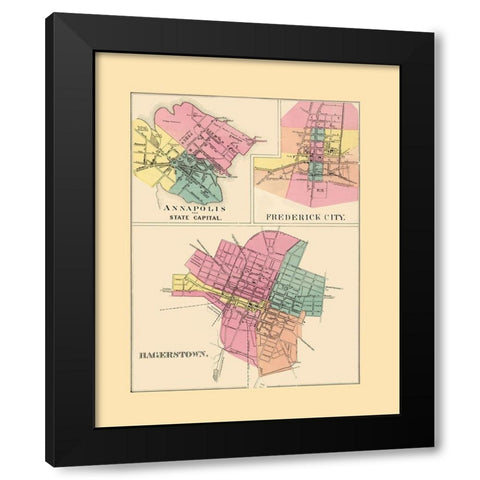 Annapolis, Frederick City, Hagerstown Maryland Black Modern Wood Framed Art Print by Stedman