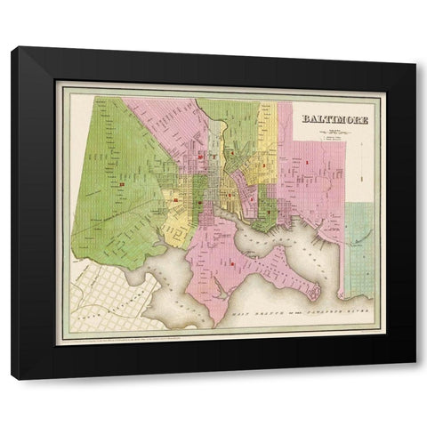 Baltimore Maryland - Bradford 1838 Black Modern Wood Framed Art Print with Double Matting by Bradford