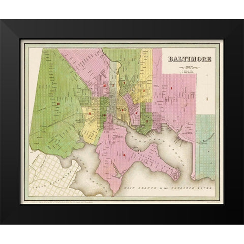 Baltimore Maryland - Bradford 1838 Black Modern Wood Framed Art Print by Bradford