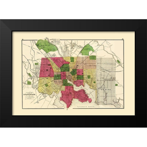 Baltimore Maryland - Stedman 1873 Black Modern Wood Framed Art Print by Stedman