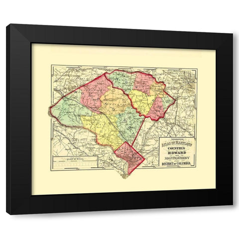 Howard Montgomery Counties Maryland - Gray 1873 Black Modern Wood Framed Art Print by Gray