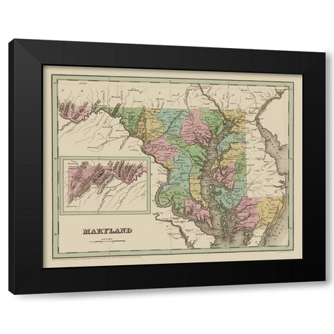 Maryland - Bradford 1838 Black Modern Wood Framed Art Print with Double Matting by Bradford