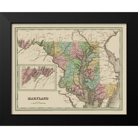 Maryland - Bradford 1838 Black Modern Wood Framed Art Print by Bradford