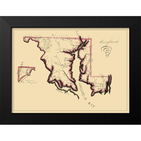 Maryland - Henshaw 1858 Black Modern Wood Framed Art Print by Henshaw