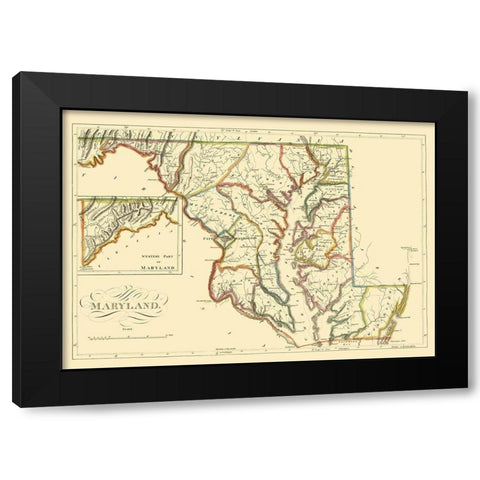 Maryland - Carey 1814 Black Modern Wood Framed Art Print by Carey