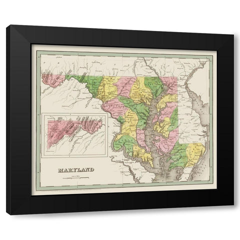 Maryland - Bradford 1836 Black Modern Wood Framed Art Print with Double Matting by Bradford