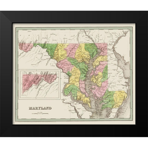 Maryland - Bradford 1836 Black Modern Wood Framed Art Print by Bradford