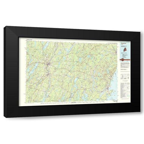Augusta Maine Quad - USGS 1984 Black Modern Wood Framed Art Print by USGS