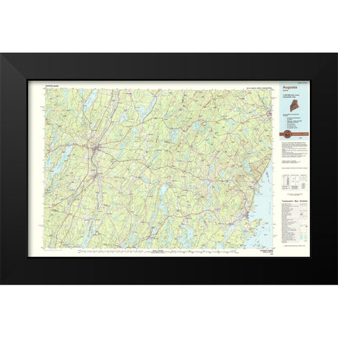 Augusta Maine Quad - USGS 1984 Black Modern Wood Framed Art Print by USGS