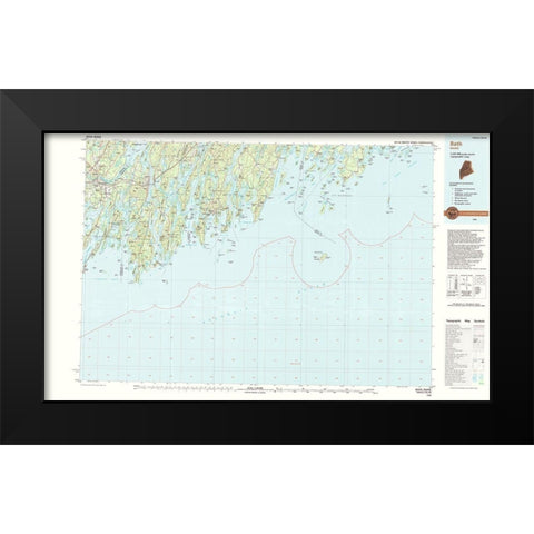 Bath Maine Quad - USGS 1985 Black Modern Wood Framed Art Print by USGS