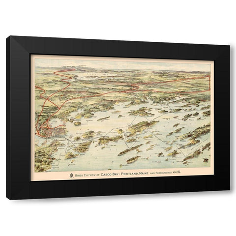 Casco Bay Maine - Walker 1906 Black Modern Wood Framed Art Print with Double Matting by Walker