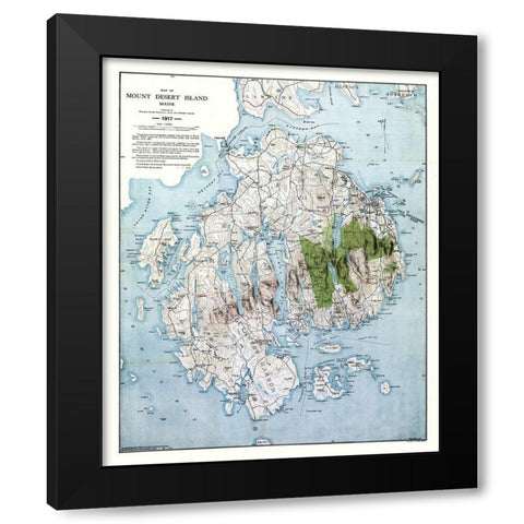 Mount Desert Island Maine - Bates 1917 Black Modern Wood Framed Art Print by Bates