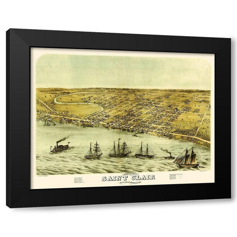 Saint Clair Michigan - Glover 1868 Black Modern Wood Framed Art Print with Double Matting by Glover