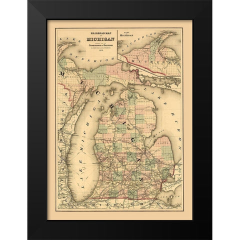 Michigan Railroads - Gray 1876 Black Modern Wood Framed Art Print by Gray