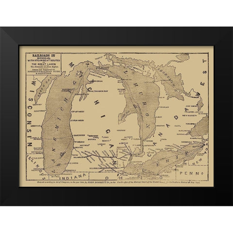 Michigan Railroads - Doggett 1848 Black Modern Wood Framed Art Print by Doggett
