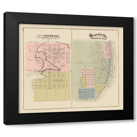 Lanesboro, Brownsville Minnesota - Andreas 1874 Black Modern Wood Framed Art Print with Double Matting by Andreas