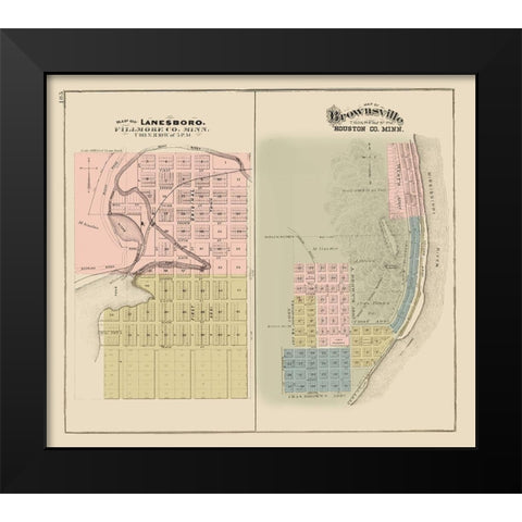 Lanesboro, Brownsville Minnesota - Andreas 1874 Black Modern Wood Framed Art Print by Andreas