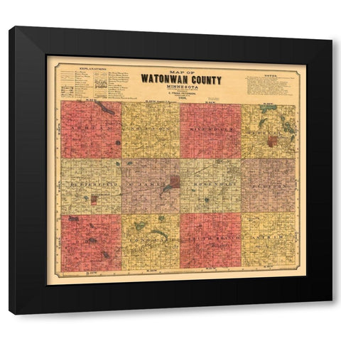 Watonwan County Minnesota - Peterson 1898 Black Modern Wood Framed Art Print with Double Matting by Peterson