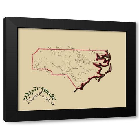 North Carolina - Henshaw 1828 Black Modern Wood Framed Art Print by Henshaw