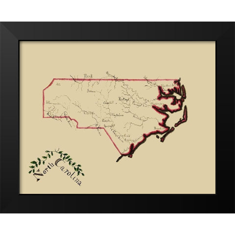 North Carolina - Henshaw 1828 Black Modern Wood Framed Art Print by Henshaw