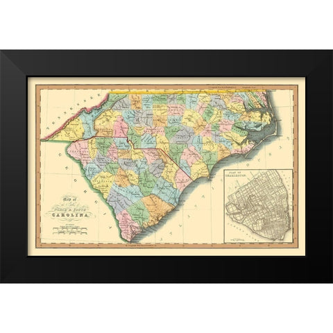 North Carolina, South Carolina - Hinton 1832 Black Modern Wood Framed Art Print by Hinton