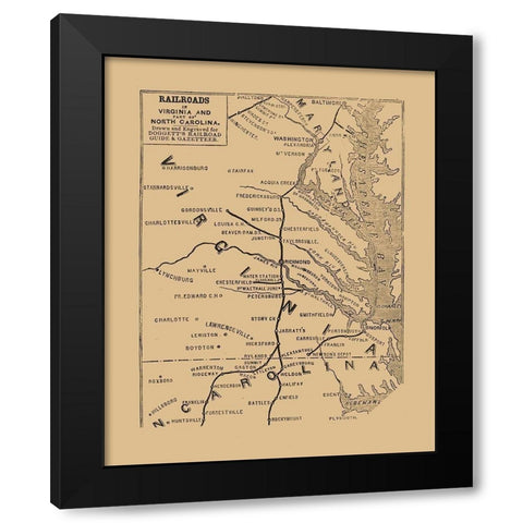Virginia North Carolina Railroads - Doggett 1848 Black Modern Wood Framed Art Print with Double Matting by Doggett