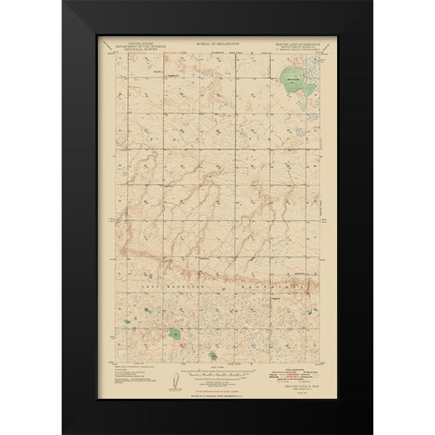 Beaver Lake North Dakota Quad - USGS 1948 Black Modern Wood Framed Art Print by USGS