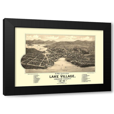 Lake Village New Hampshire - Poole 1883 Black Modern Wood Framed Art Print with Double Matting by Poole