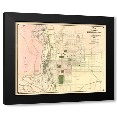 Manchester New Hampshire - Davenport 1873 Black Modern Wood Framed Art Print by Davenport