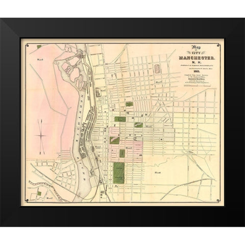 Manchester New Hampshire - Davenport 1873 Black Modern Wood Framed Art Print by Davenport