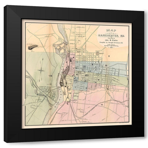 Manchester New Hampshire - Clarke 1879 Black Modern Wood Framed Art Print by Clarke