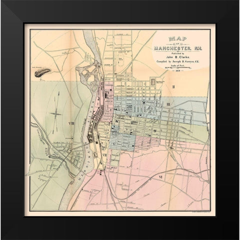 Manchester New Hampshire - Clarke 1879 Black Modern Wood Framed Art Print by Clarke