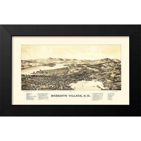 Meredith Village New Hampshire - Norris 1889 Black Modern Wood Framed Art Print by Norris