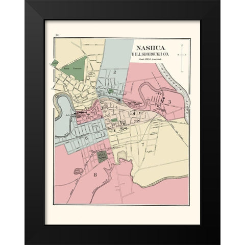 Nashua New Hampshire - Hitchcock 1877 Black Modern Wood Framed Art Print by Hitchcock