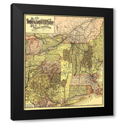 Boston and Lowell Railroad System - Avery 1886 Black Modern Wood Framed Art Print with Double Matting by Avery