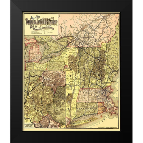 Boston and Lowell Railroad System - Avery 1886 Black Modern Wood Framed Art Print by Avery