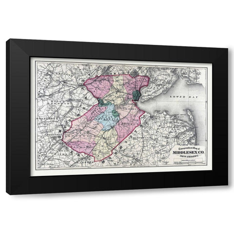 Middlesex New Jersey - Beers 1872 Black Modern Wood Framed Art Print by Beers