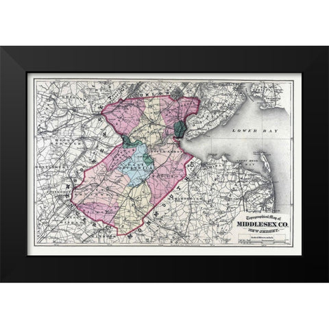 Middlesex New Jersey - Beers 1872 Black Modern Wood Framed Art Print by Beers